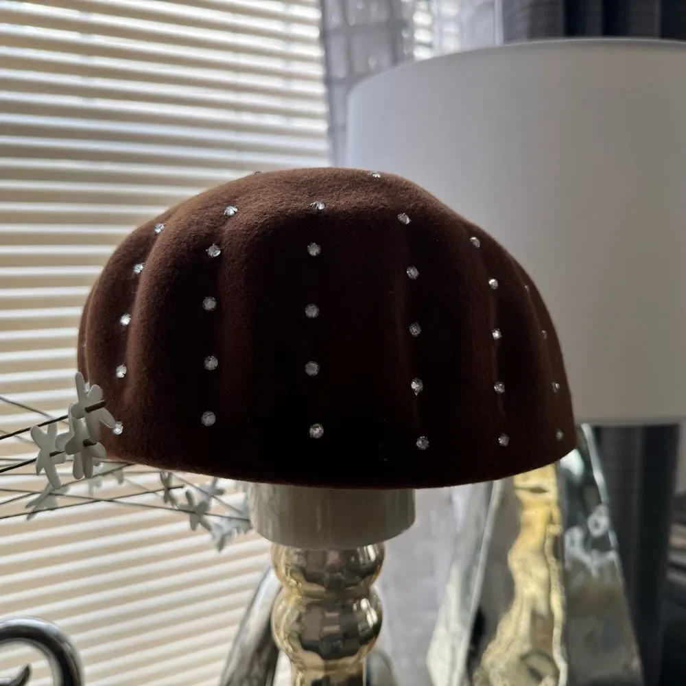 VTG Brown Wool Rhinestone Studded Hat